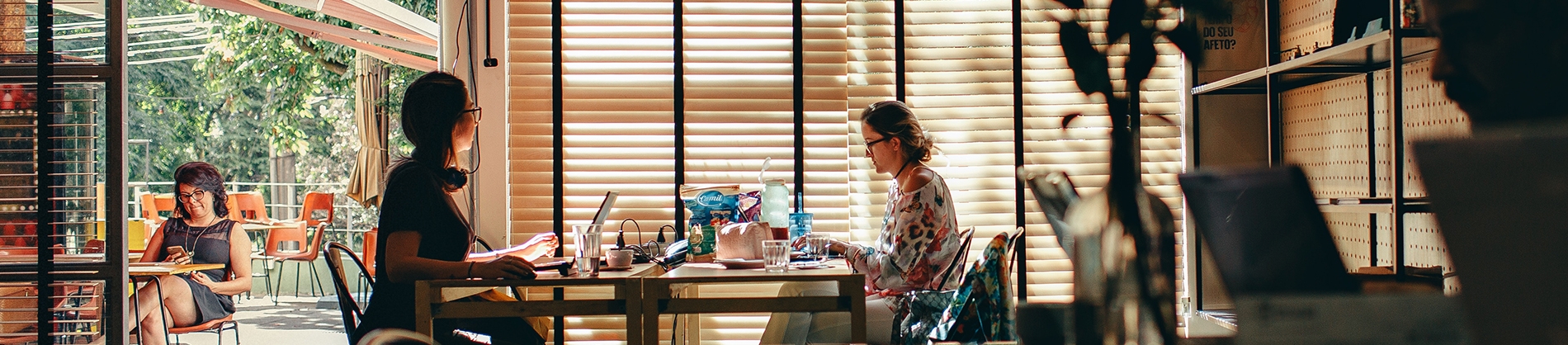 Two women working at a table on laptops Two women working at a table on laptops