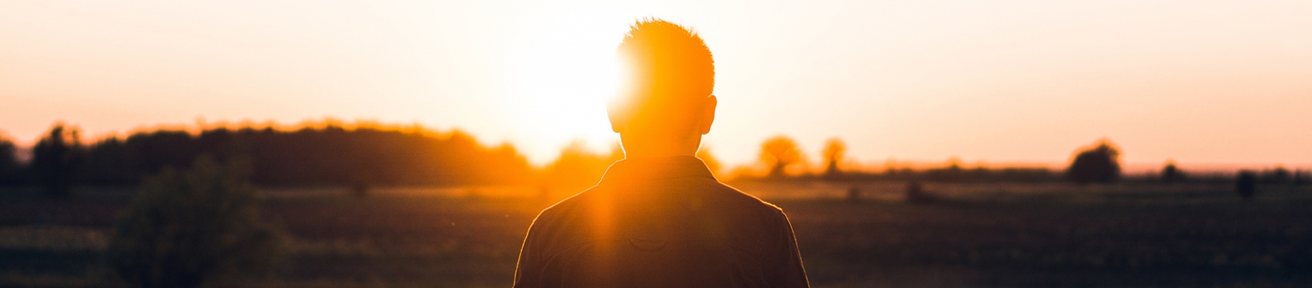 A guy stood looking into a sunset across a field A guy stood looking into a sunset across a field