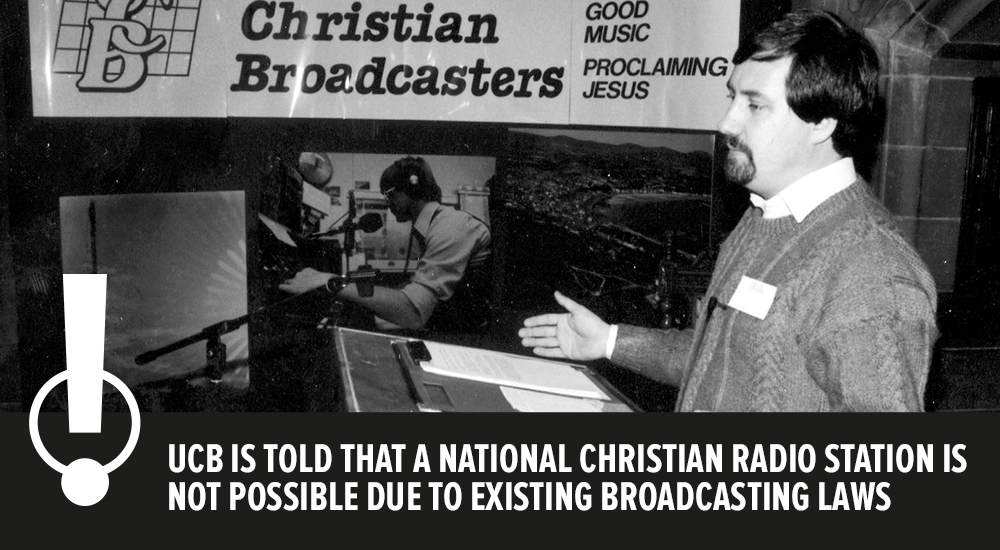 UCB IS TOLD THAT A NATIONAL CHRISTIAN RADIO STATION IS NOT POSSIBLE DUE TO EXISTING BROADCASTING LAWS UCB IS TOLD THAT A NATIONAL CHRISTIAN RADIO STATION IS NOT POSSIBLE DUE TO EXISTING BROADCASTING LAWS